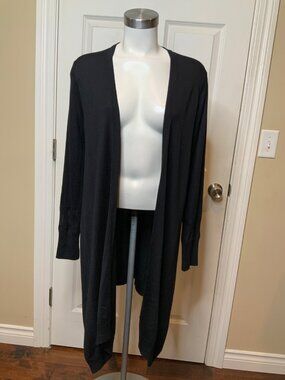 St. John Black Wool/Cashmere Knit Open Front Cardigan Sweater, Size S